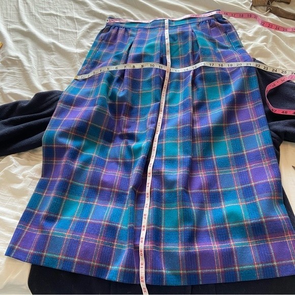Pendleton Purple Blue Plaid Wool Maxi Skirt Size 14 - Picture 9 of 9